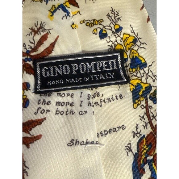 Vintage Gino Pompei Handmade Italy Tie Shakespeare Quote Novelty Floral Print - Picture 10 of 11